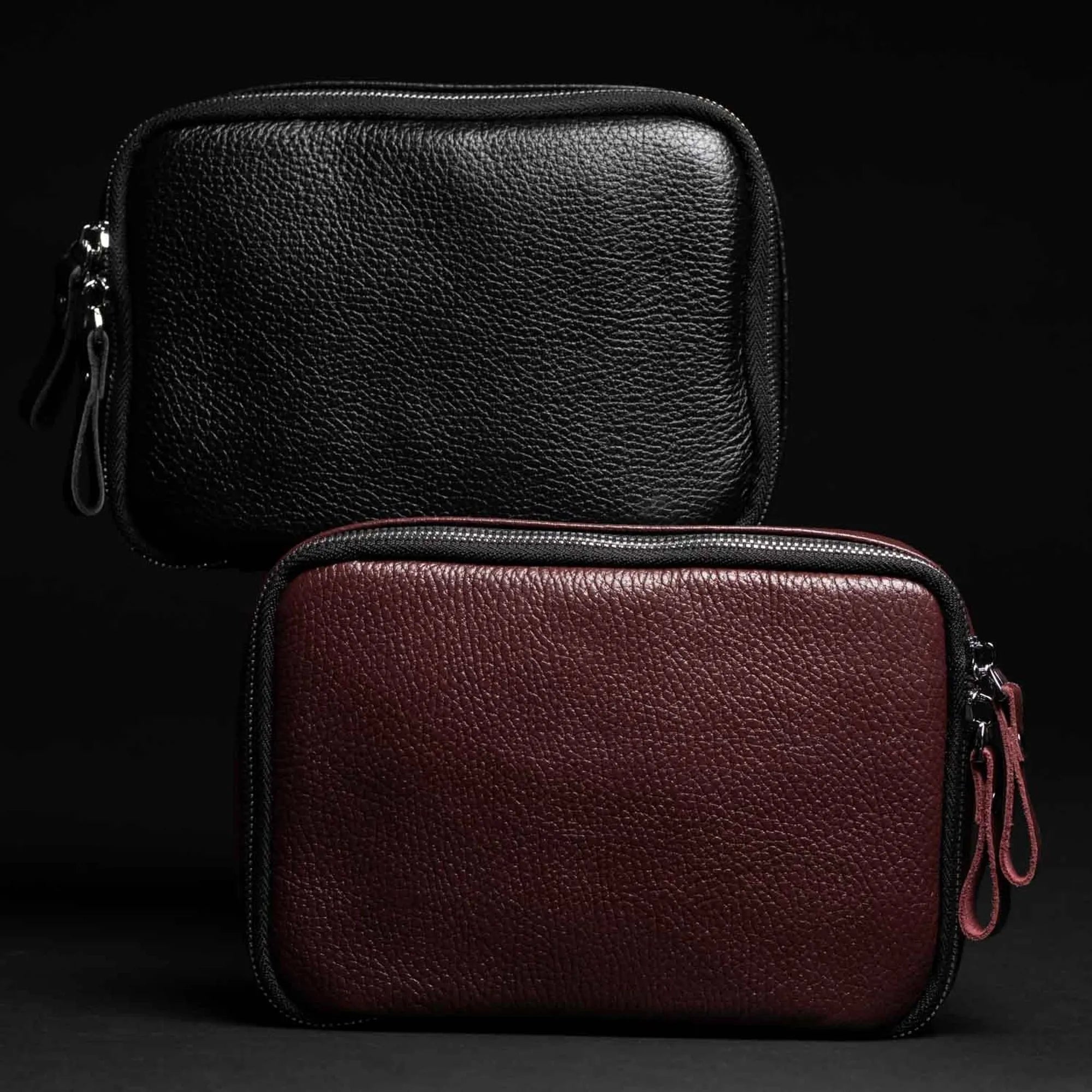 Leather Tech Organizer for Daily Use | Grainy Black - Skin and Skin