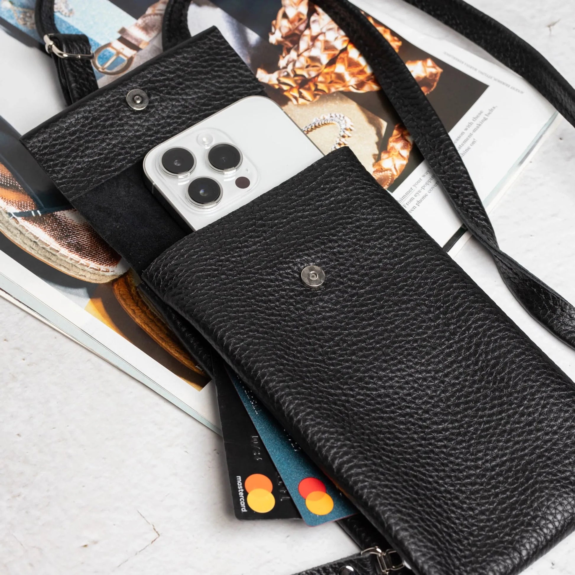 Full grain Leather Phone Bag | Graini Black - Skin and Skin