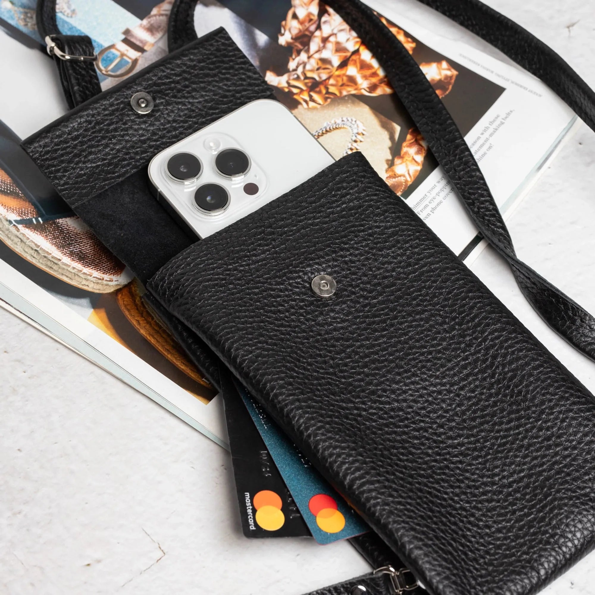 Full grain Leather Phone Bag | Graini Black - Skin and Skin