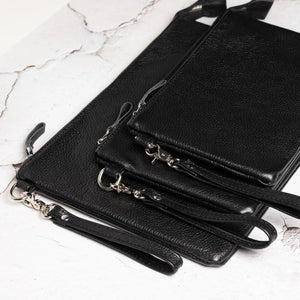 Zippered Full grain Leather Clutch | Graini Black - Skin and Skin