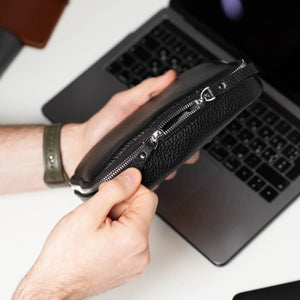 Leather Tech Organizer for Daily Use | Grainy Black - Skin and Skin