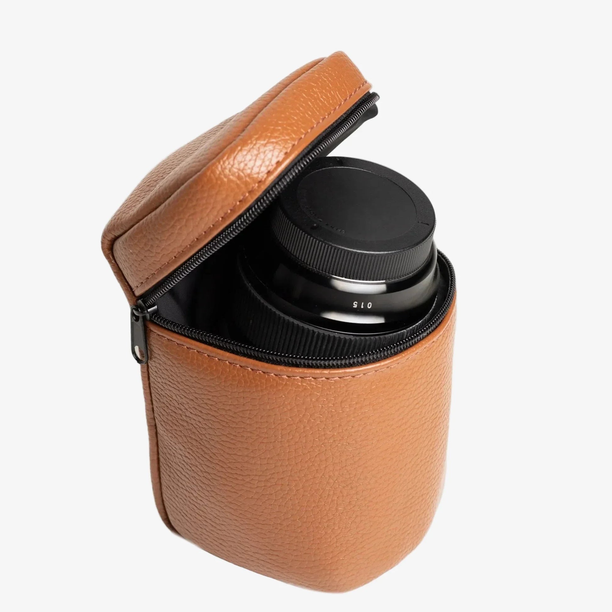 Full-Grain Leather Camera Lens Case | Cognac - Skin and Skin