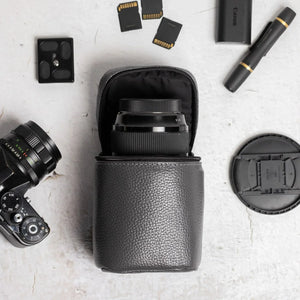 Full-Grain Leather Camera Lens Case | Smoky Grey - Skin and Skin