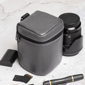 Full-Grain Leather Camera Lens Case | Smoky Grey - Skin and Skin