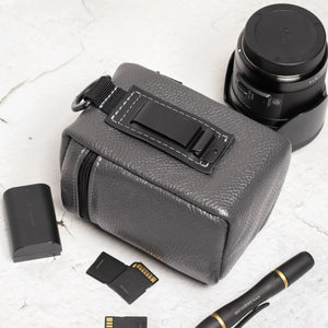 Full-Grain Leather Camera Lens Case | Smoky Grey - Skin and Skin