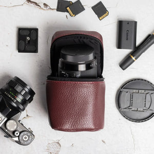 Full-Grain Leather Camera Lens Case | Burgundy - Skin and Skin