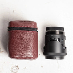Full-Grain Leather Camera Lens Case | Burgundy - Skin and Skin