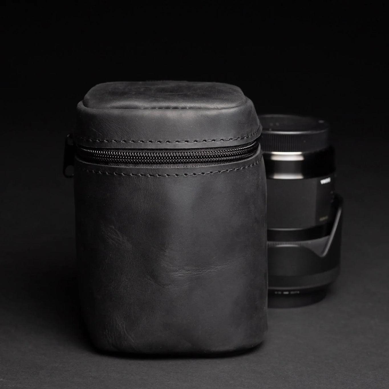 Distressed Leather Camera Lens Pouch | Black - Skin and Skin