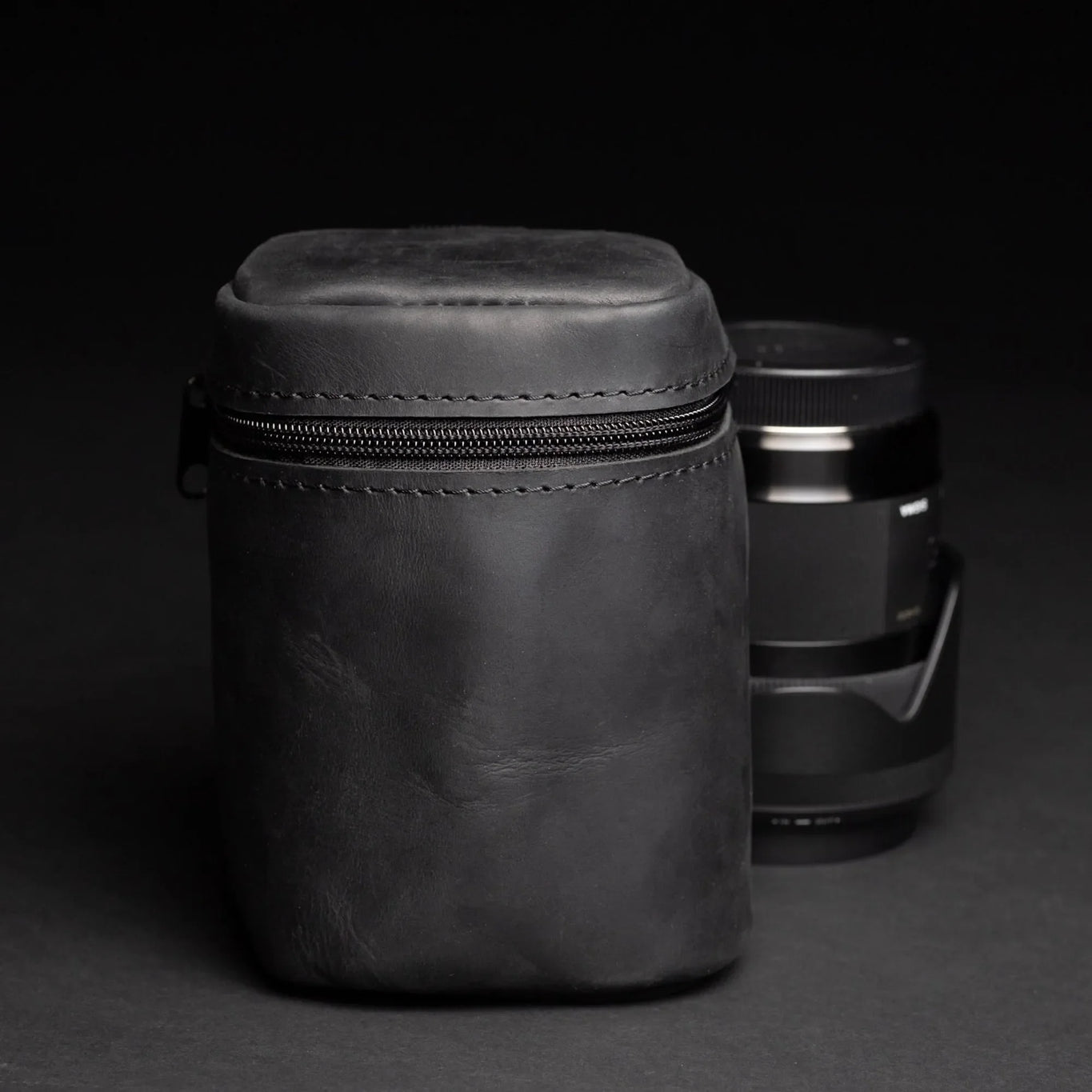 Distressed Leather Camera Lens Pouch | Black - Skin and Skin