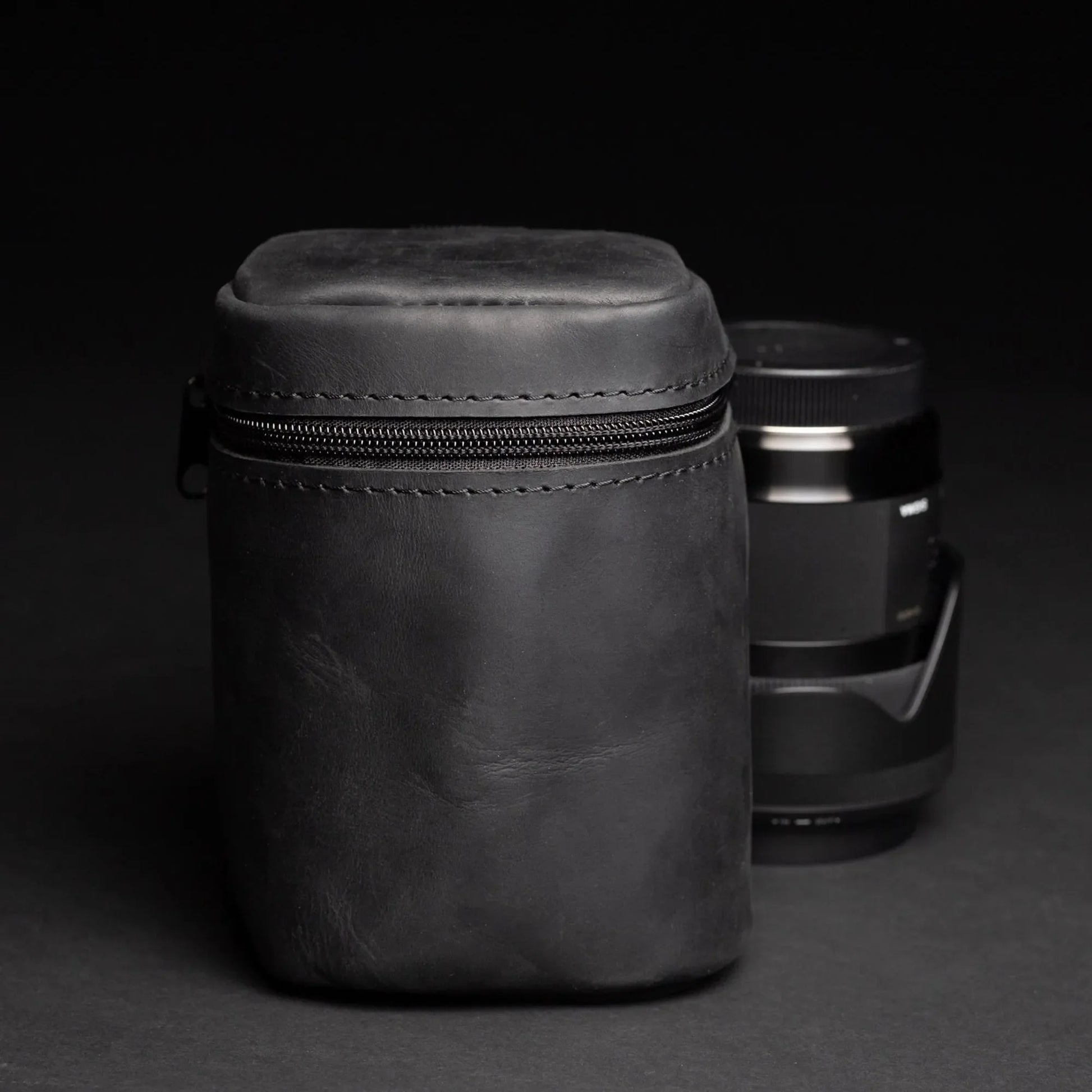 Distressed Leather Camera Lens Pouch | Black - Skin and Skin