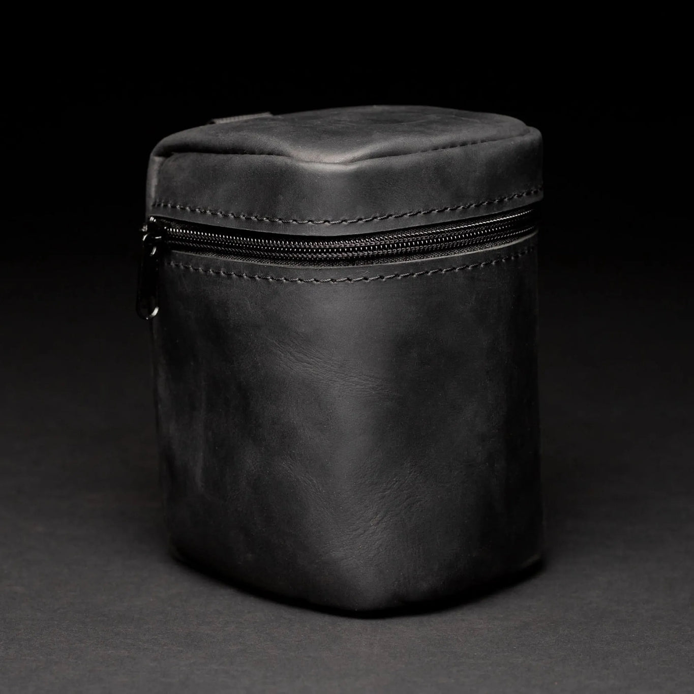 Distressed Leather Camera Lens Pouch | Black - Skin and Skin