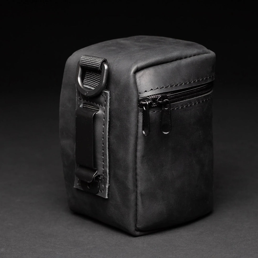 Distressed Leather Camera Lens Pouch | Black - Skin and Skin