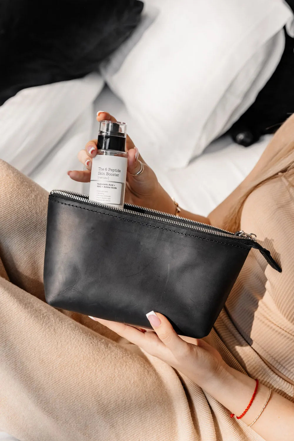 Full grain Leather Makeup Bag - Allure | Matte Black - Skin and Skin