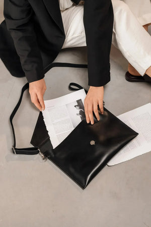 Leather Envelope Clutch - A4 | Smooth Black - Skin and Skin