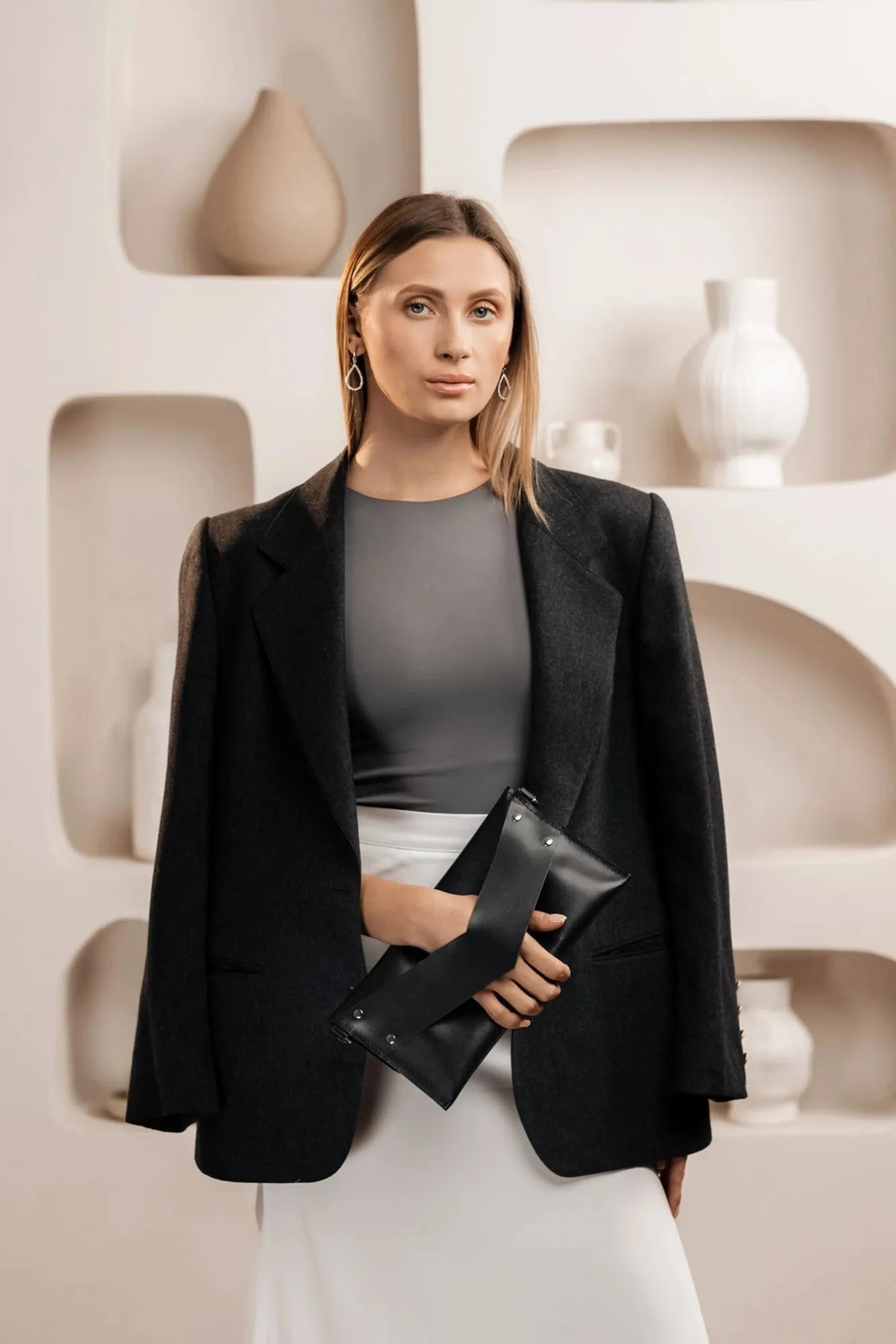 Double Face Leather Clutch | Smooth Black - Skin and Skin