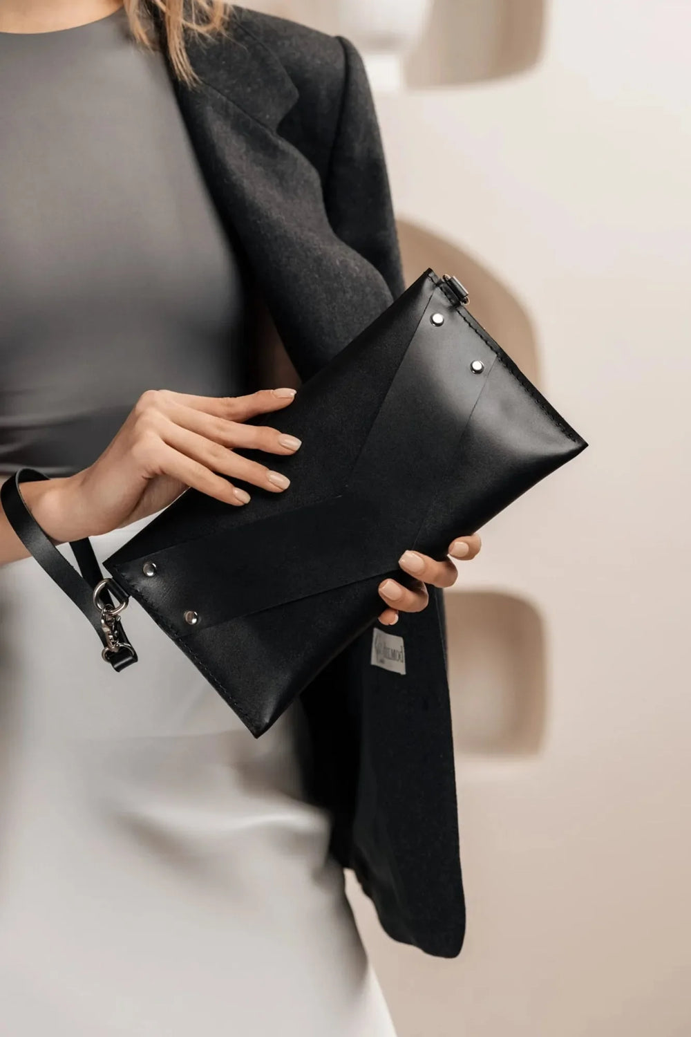 Double Face Leather Clutch | Smooth Black - Skin and Skin