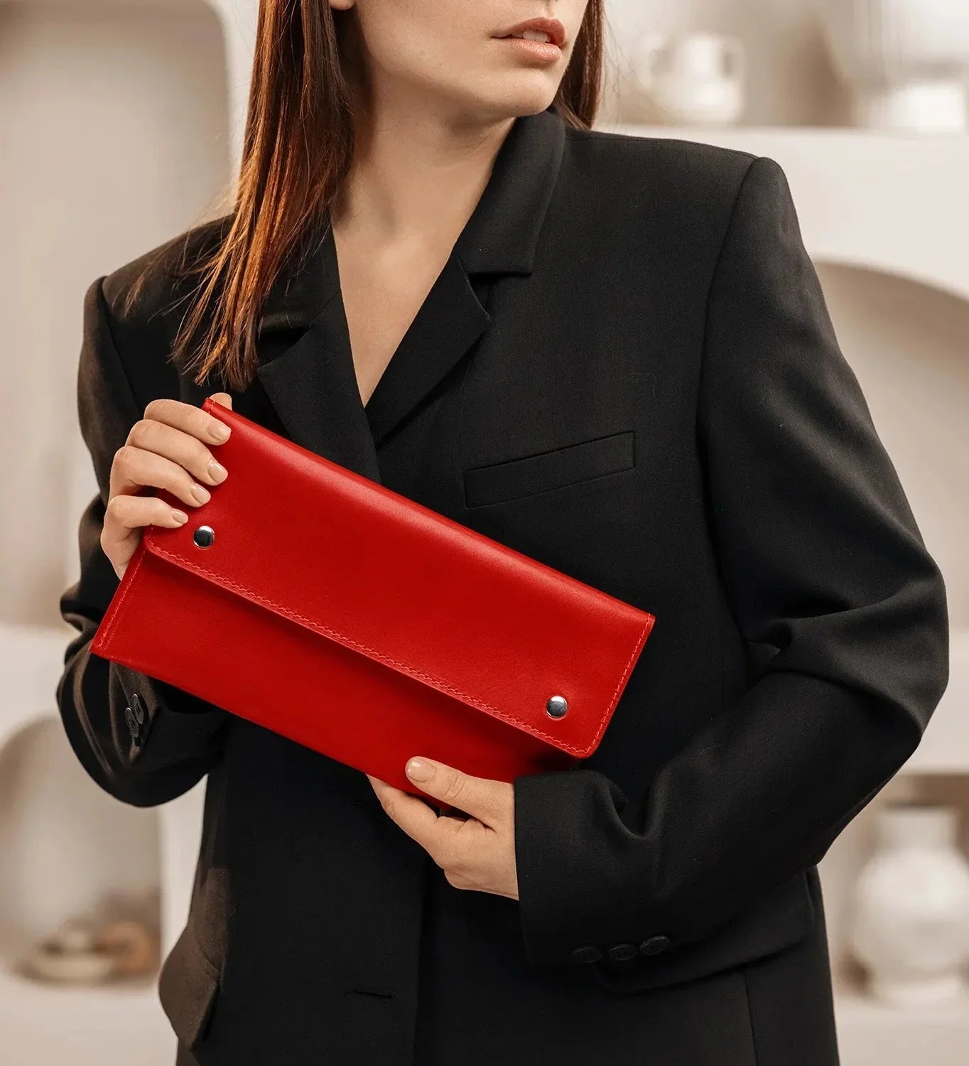 Двосторонній шкіряний клатч з ручкою