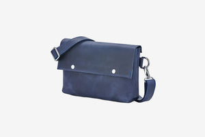 Men's Leather Crossbody Bag L | Matte Navy Blue - Skin and Skin