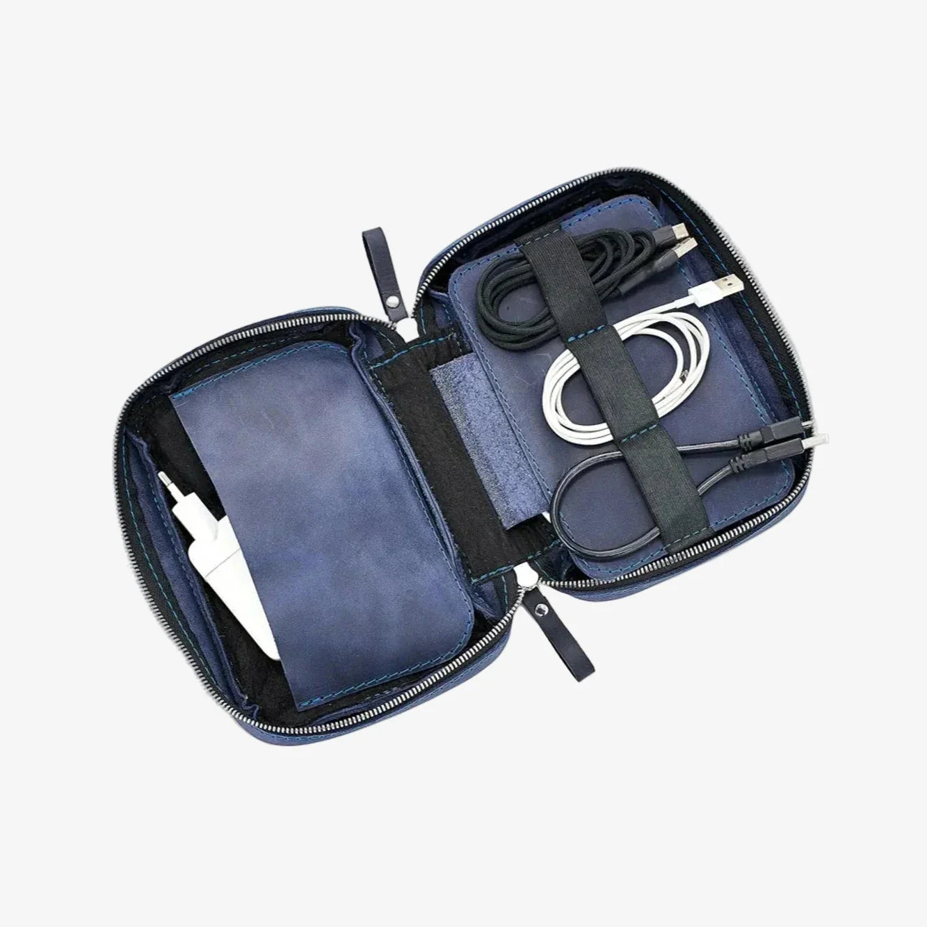 Leather Organizers for Cables & Tech | Navy Blue - Skin and Skin