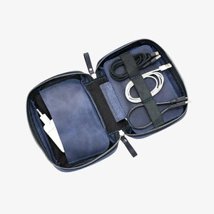 Leather Organizers for Cables & Tech | Navy Blue - Skin and Skin