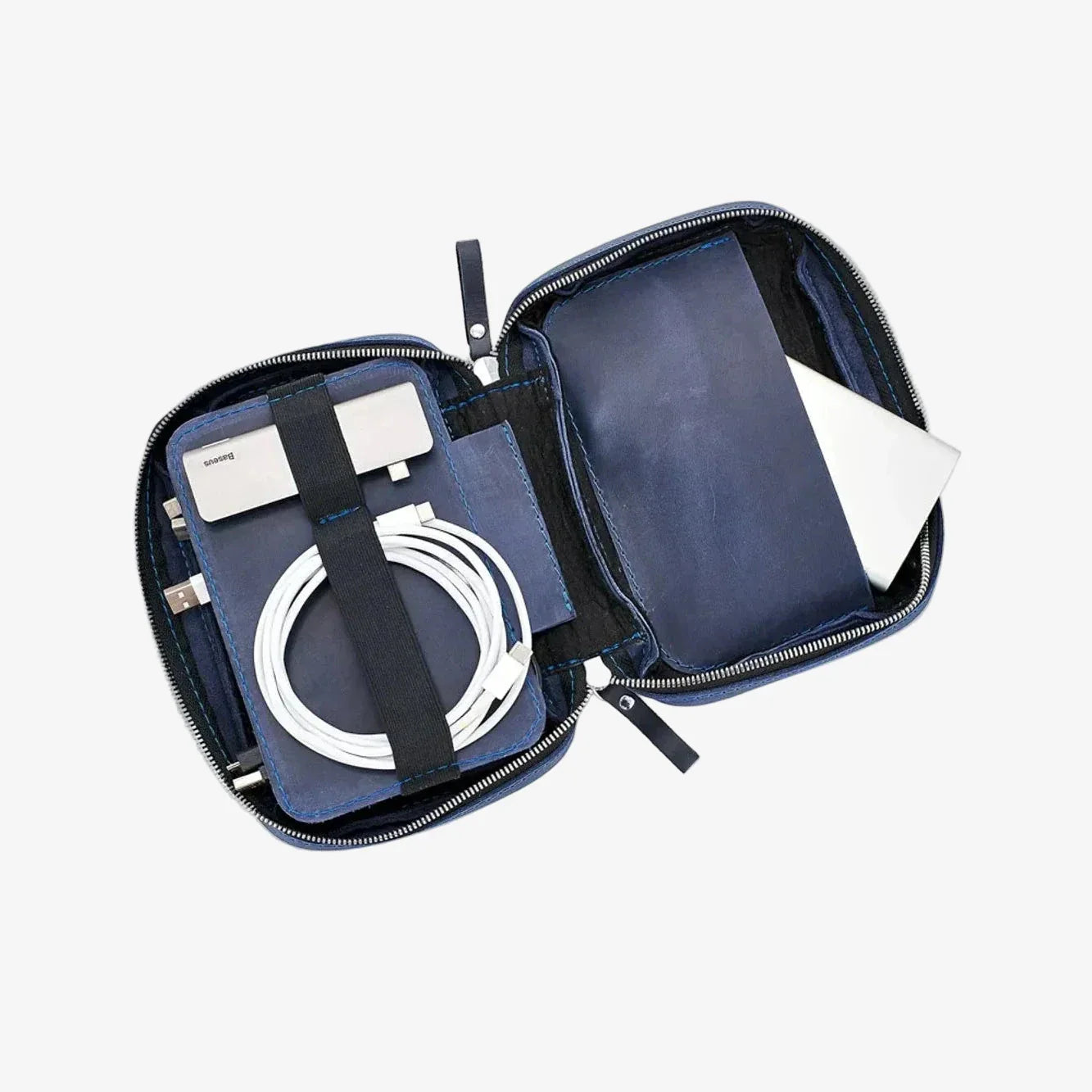 Leather Organizers for Cables & Tech | Navy Blue - Skin and Skin