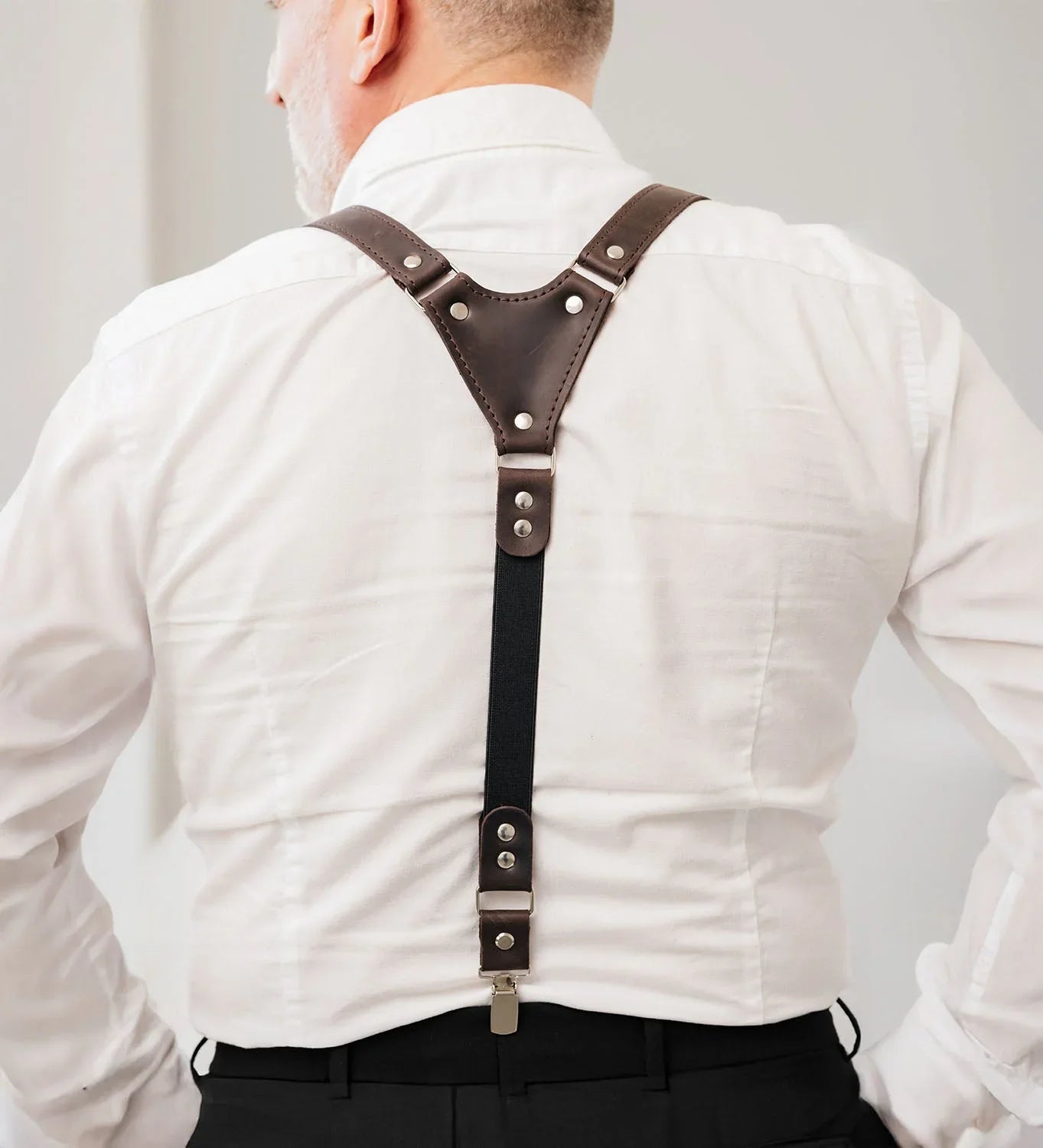 Вінтажні шкіряні підтяжки з пряжками | 3 змінні кріплення