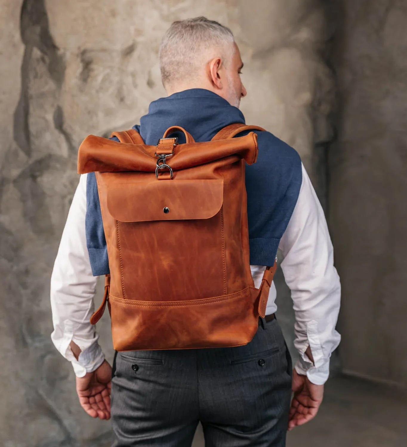 Рюкзак RollTop з матової шкіри